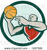 Vector Clip Art of Retro Black Male Gen Basketball Player Doing a Layup in a Green and White Circle by Patrimonio