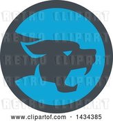 Vector Clip Art of Retro Black Panther Big Cat Growling in a Gray and Blue Circle by Patrimonio