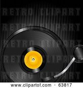 Vector Clip Art of Retro Black Record Spinning over a Black Lined Background by Elaineitalia