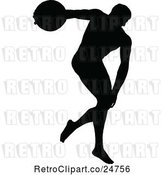 Vector Clip Art of Retro Black Silhouetted Discus Throw Athlete by Prawny Vintage