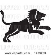 Vector Clip Art of Retro Black Silhouetted Leaping Male Lion by Patrimonio