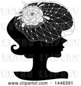 Vector Clip Art of Retro Black Silhouetted Profiled Lady Wearing a Floral Net Headdress by BNP Design Studio