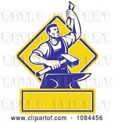 Vector Clip Art of Retro Blacksmith with Pliers and an Anvil with Copyspace by Patrimonio