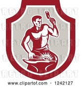 Vector Clip Art of Retro Blacksmith Working on an Anvil in a Shield by Patrimonio