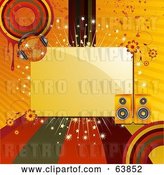 Vector Clip Art of Retro Blank Space Bordered with Colored Lines, Circles, Grunge, Flowers, Speakers and a Disco Ball by Elaineitalia