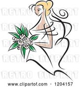Vector Clip Art of Retro Blond Bride with Pink Flowers 2 by Vector Tradition SM