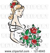 Vector Clip Art of Retro Blond Bride with Red Roses by Vector Tradition SM