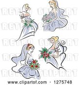 Vector Clip Art of Retro Blond Brides in Periwinkle Dresses by Vector Tradition SM