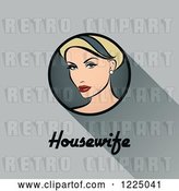 Vector Clip Art of Retro Blond Housewife with a Shadow and Text over Gray by Elena