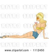 Vector Clip Art of Retro Blond Lady in a Swimsuit and Holding a Cocktail by BNP Design Studio