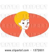 Vector Clip Art of Retro Blond Pinup Lady from the Shoulders up over an Orange Oval by BNP Design Studio