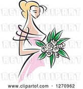 Vector Clip Art of Retro Blond White Bride or Bridesmaid in a Pink Dress by Vector Tradition SM