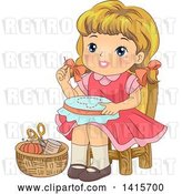 Vector Clip Art of Retro Blond White Girl Working on an Embroidery Frame by BNP Design Studio