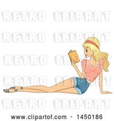 Vector Clip Art of Retro Blond White Lady Laying on the Floor and Reading a Book by BNP Design Studio