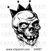 Vector Clip Art of Retro Bloody Joker Skull with Missing Teeth and One Eyeball by Lawrence Christmas Illustration