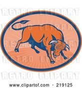 Vector Clip Art of Retro Blue and Orange Angry Bull Logo by Patrimonio