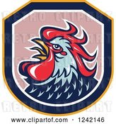 Vector Clip Art of Retro Blue and Red Rooster in a Shield by Patrimonio