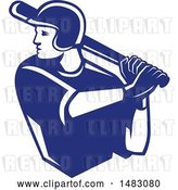 Vector Clip Art of Retro Blue and White Batting Baseball Player by Patrimonio