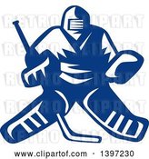 Vector Clip Art of Retro Blue and White Hockey Player Goalie by Patrimonio