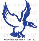 Vector Clip Art of Retro Blue and White Mallard Duck Flying by Patrimonio