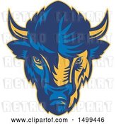 Vector Clip Art of Retro Blue and Yellow American Bison Buffalo Head by Patrimonio