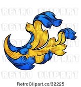 Vector Clip Art of Retro Blue and Yellow Heraldry Floral Design Element by AtStockIllustration