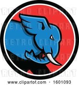 Vector Clip Art of Retro Blue Angry Elephant in a Black White and Red Circle by Patrimonio