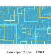 Vector Clip Art of Retro Blue Background of Yellow, Orange and Blue Transparent Squares by KJ Pargeter