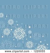 Vector Clip Art of Retro Blue Background with White Snowflakes and Stars by KJ Pargeter