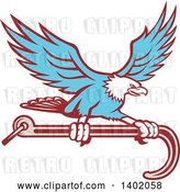 Vector Clip Art of Retro Blue Bald Eagle Flying with a Towing J Hook by Patrimonio