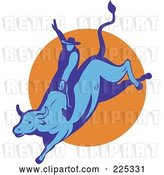 Vector Clip Art of Retro Blue Bull and Cowboy Rodeo Logo by Patrimonio