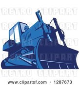 Vector Clip Art of Retro Blue Bulldozer Machine by Patrimonio