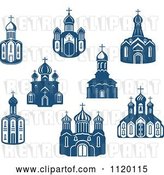 Vector Clip Art of Retro Blue Church Buildings by Vector Tradition SM