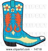 Vector Clip Art of Retro Blue Cowboy Boot with Orange and Yellow Floral Shapes by Andy Nortnik
