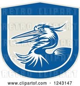 Vector Clip Art of Retro Blue Crane Bird in a Shield by Patrimonio