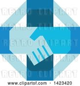 Vector Clip Art of Retro Blue Cross with Shaking Hands by Patrimonio
