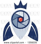 Vector Clip Art of Retro Blue Crowned Fly Shutter Eye Camera with a Moon Crest in the Center by Patrimonio