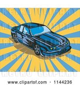Vector Clip Art of Retro Blue Ford GT V8 Sports Car by Patrimonio