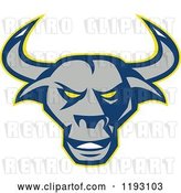 Vector Clip Art of Retro Blue Gray and Yellow Texas Longhorn Bull Head by Patrimonio