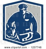 Vector Clip Art of Retro Blue Guard Dog and Security Officer in a Shield by Patrimonio