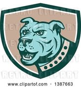 Vector Clip Art of Retro Blue Guard Dog in a Green White and Taupe Shield by Patrimonio