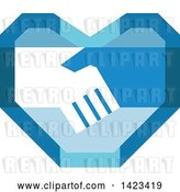 Vector Clip Art of Retro Blue Heart with Shaking Hands by Patrimonio