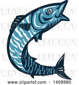 Vector Clip Art of Retro Blue Jumping Wahoo Fish by Patrimonio