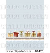 Vector Clip Art of Retro Blue Lined Background with Christmas Presents by KJ Pargeter
