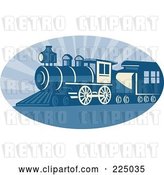Vector Clip Art of Retro Blue Oval Steam Train Logo by Patrimonio
