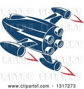 Vector Clip Art of Retro Blue Rocket with Red Flames 12 by Vector Tradition SM