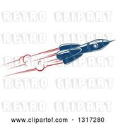 Vector Clip Art of Retro Blue Rocket with Red Flames 15 by Vector Tradition SM