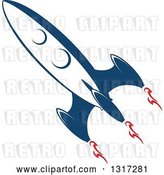 Vector Clip Art of Retro Blue Rocket with Red Flames 16 by Vector Tradition SM