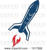 Vector Clip Art of Retro Blue Rocket with Red Flames 17 by Vector Tradition SM