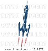 Vector Clip Art of Retro Blue Rocket with Red Flames 2 by Vector Tradition SM